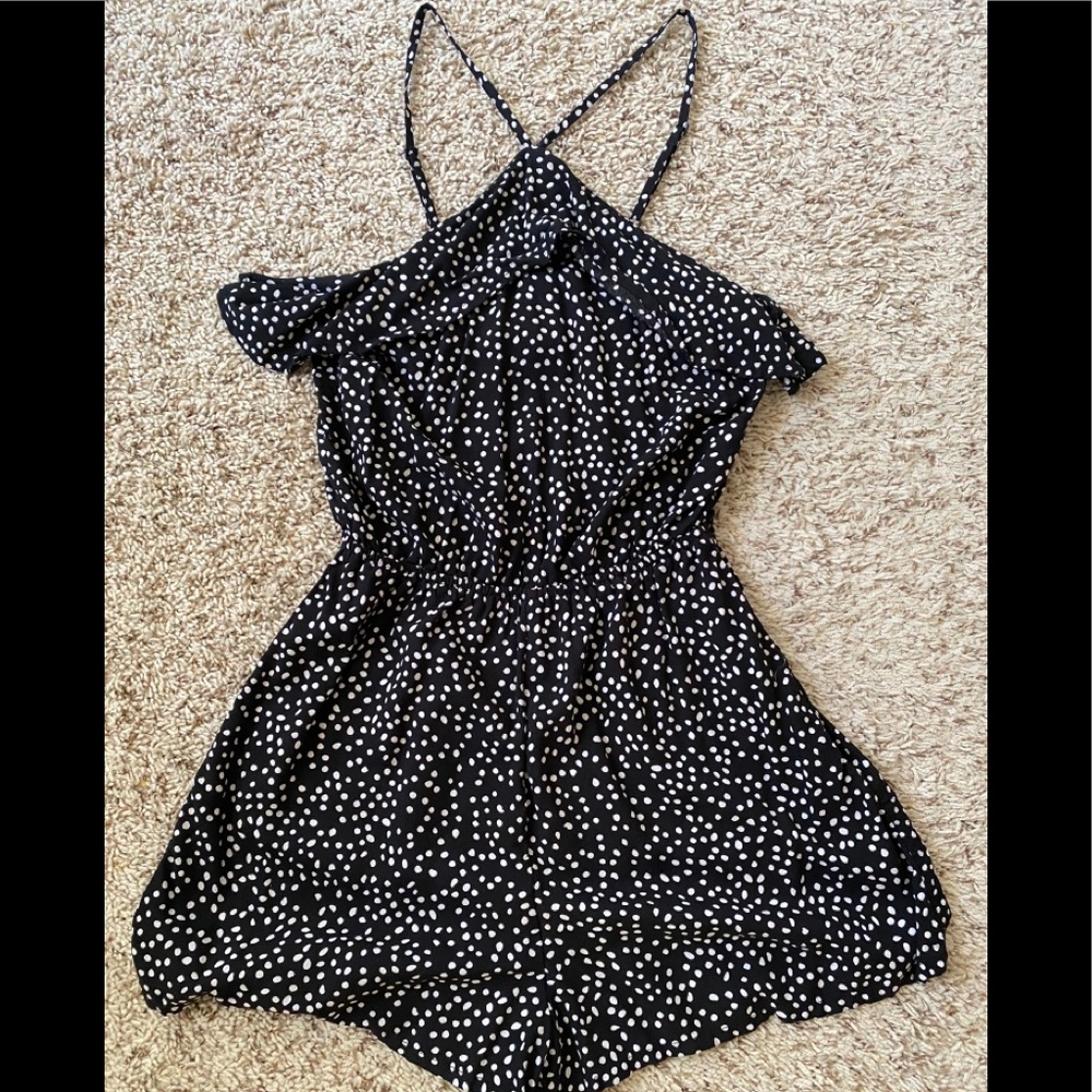 Black polka dot halter top romper